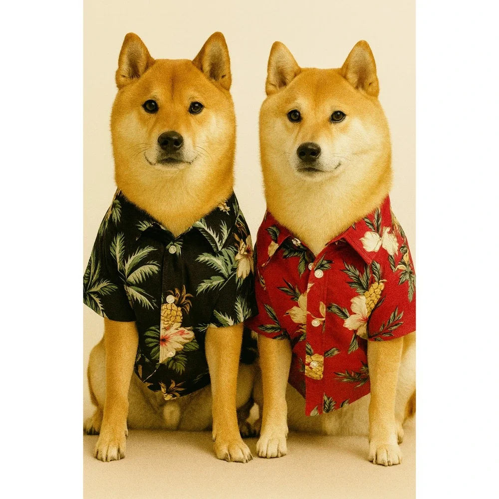 DOG HAWAIIAN SHIRT Size XL – Red & Black Tropical Pineapple Palm Print